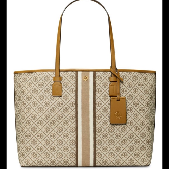 Tory Burch Handbags - Tory Burch T Monogram Coated Canvas Tote. Granola/Gold. Excellent Condition